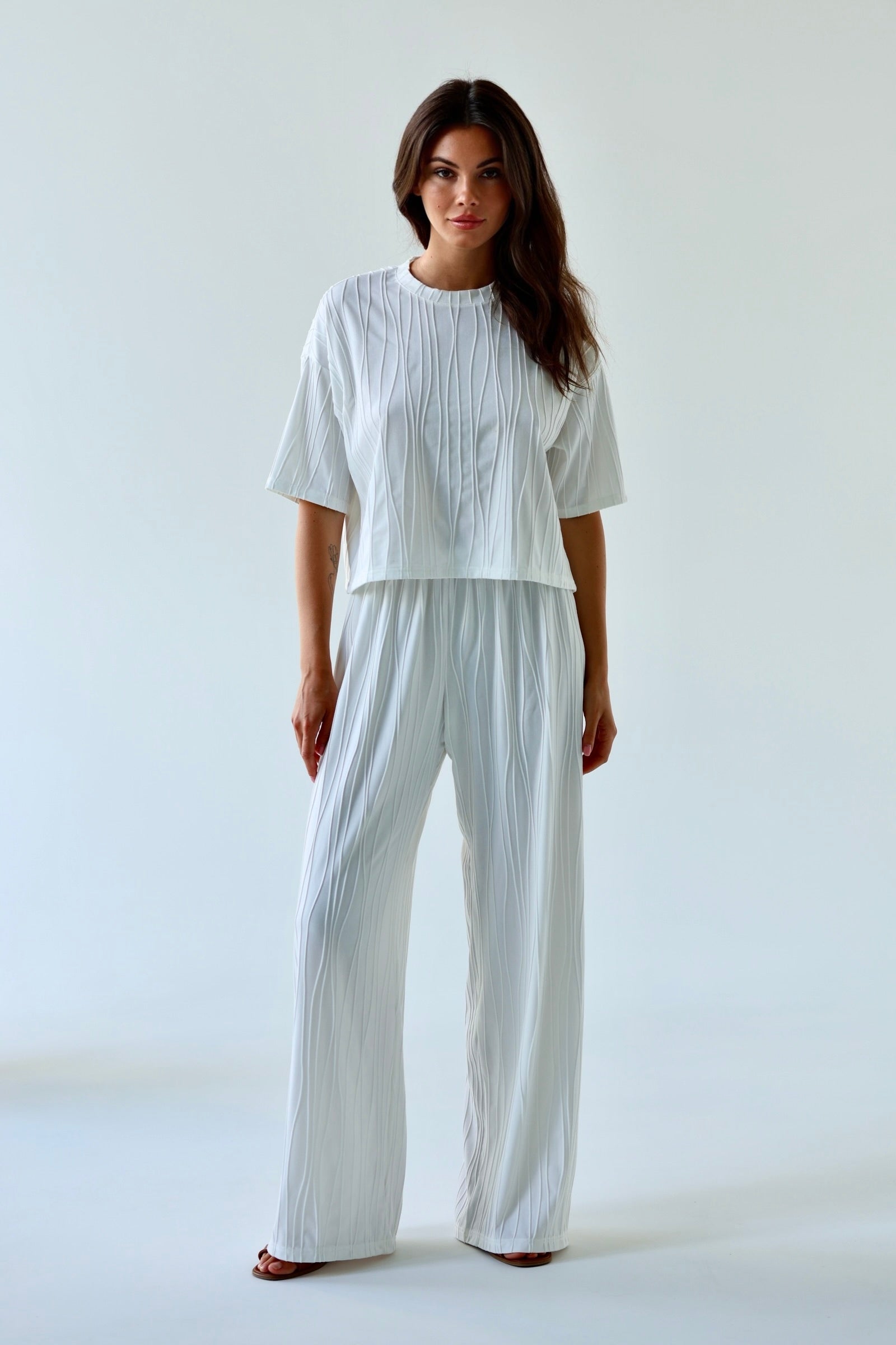 White Textured Knit Co-ord Set