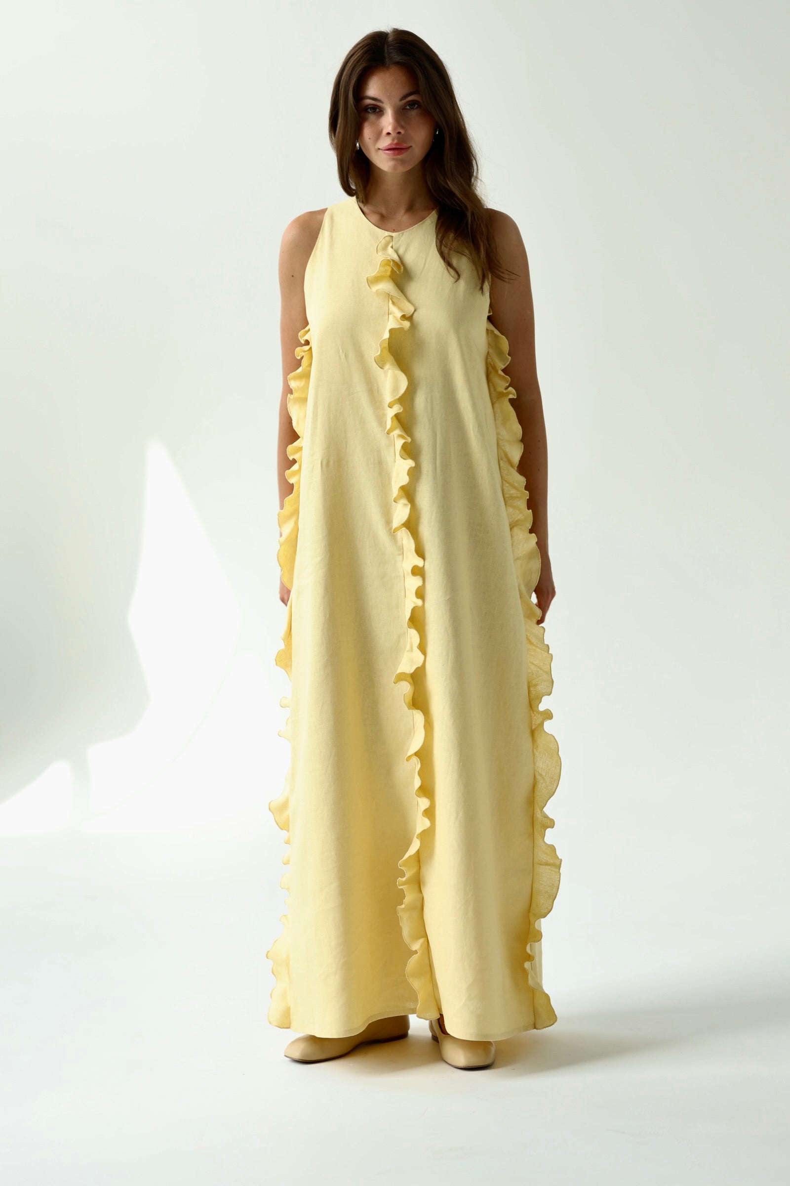 Linen Maxi Dress with Ruffles