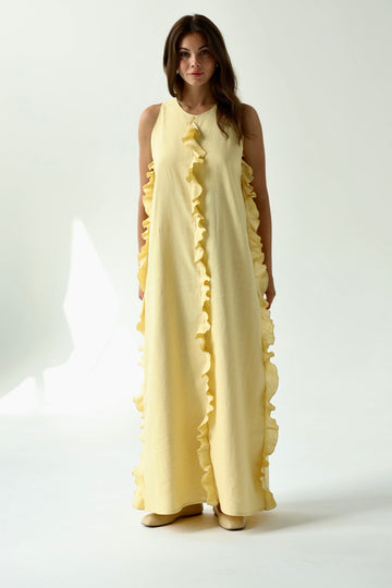 Linen Maxi Dress with Ruffles