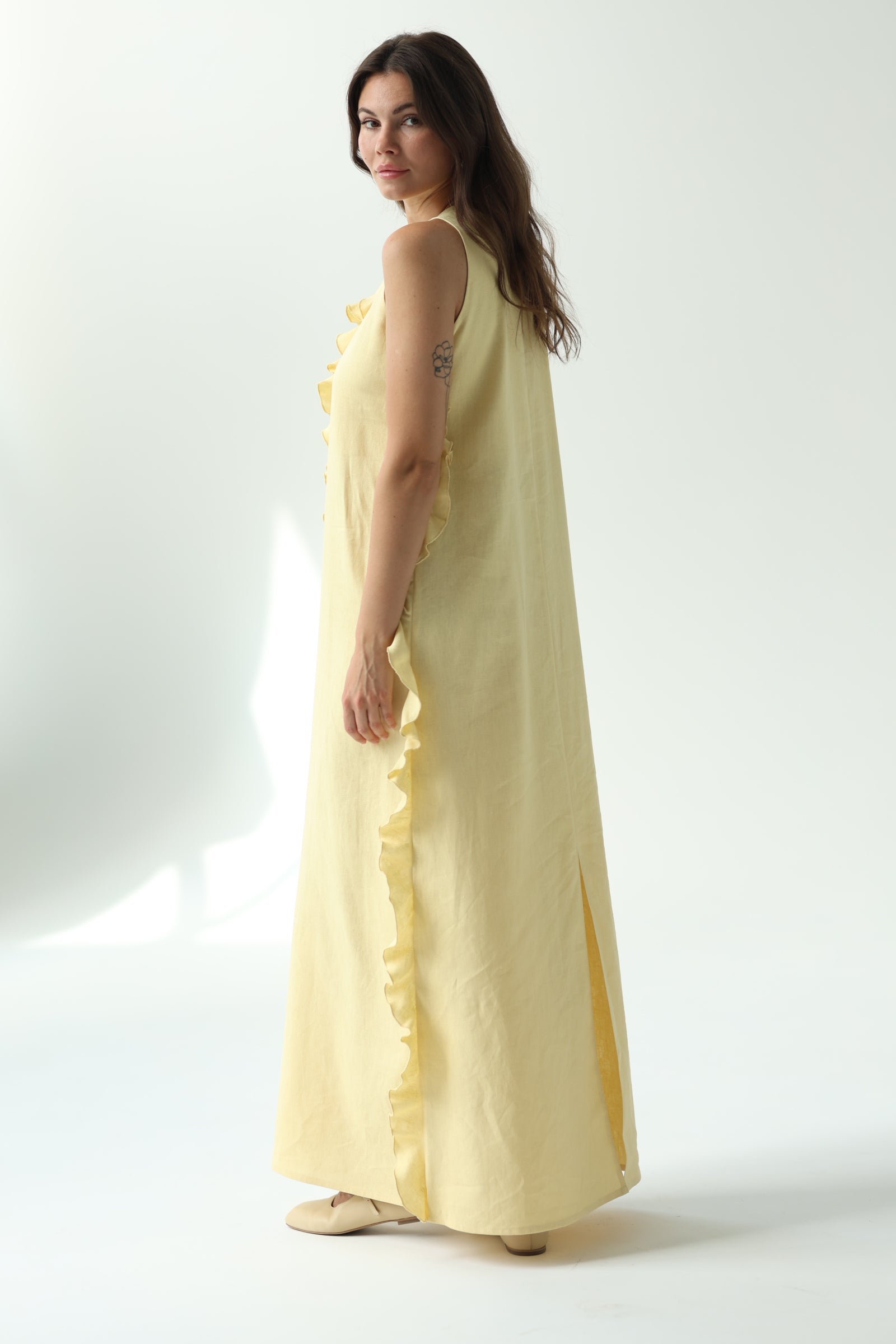 Linen Maxi Dress with Ruffles