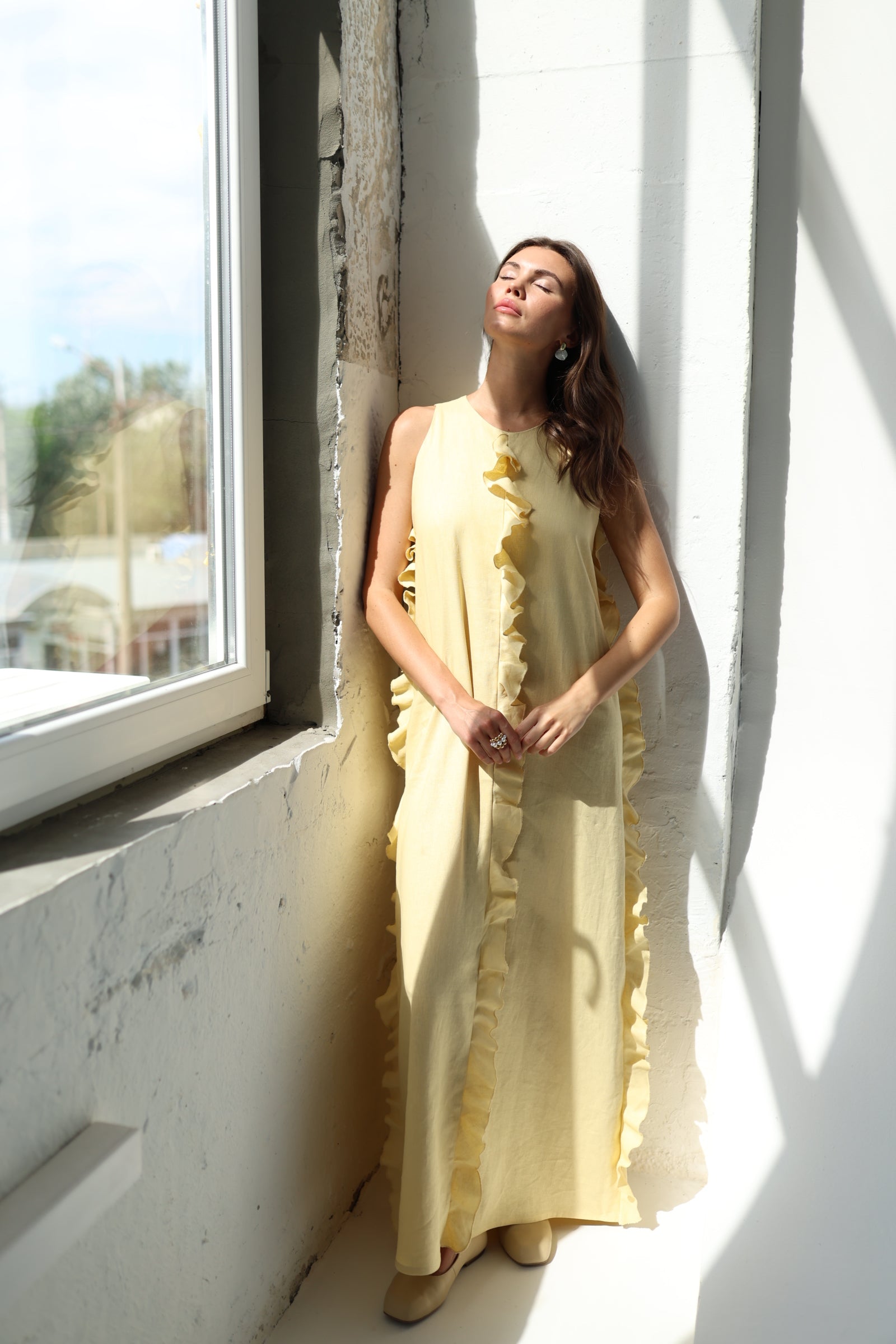 Linen Maxi Dress with Ruffles
