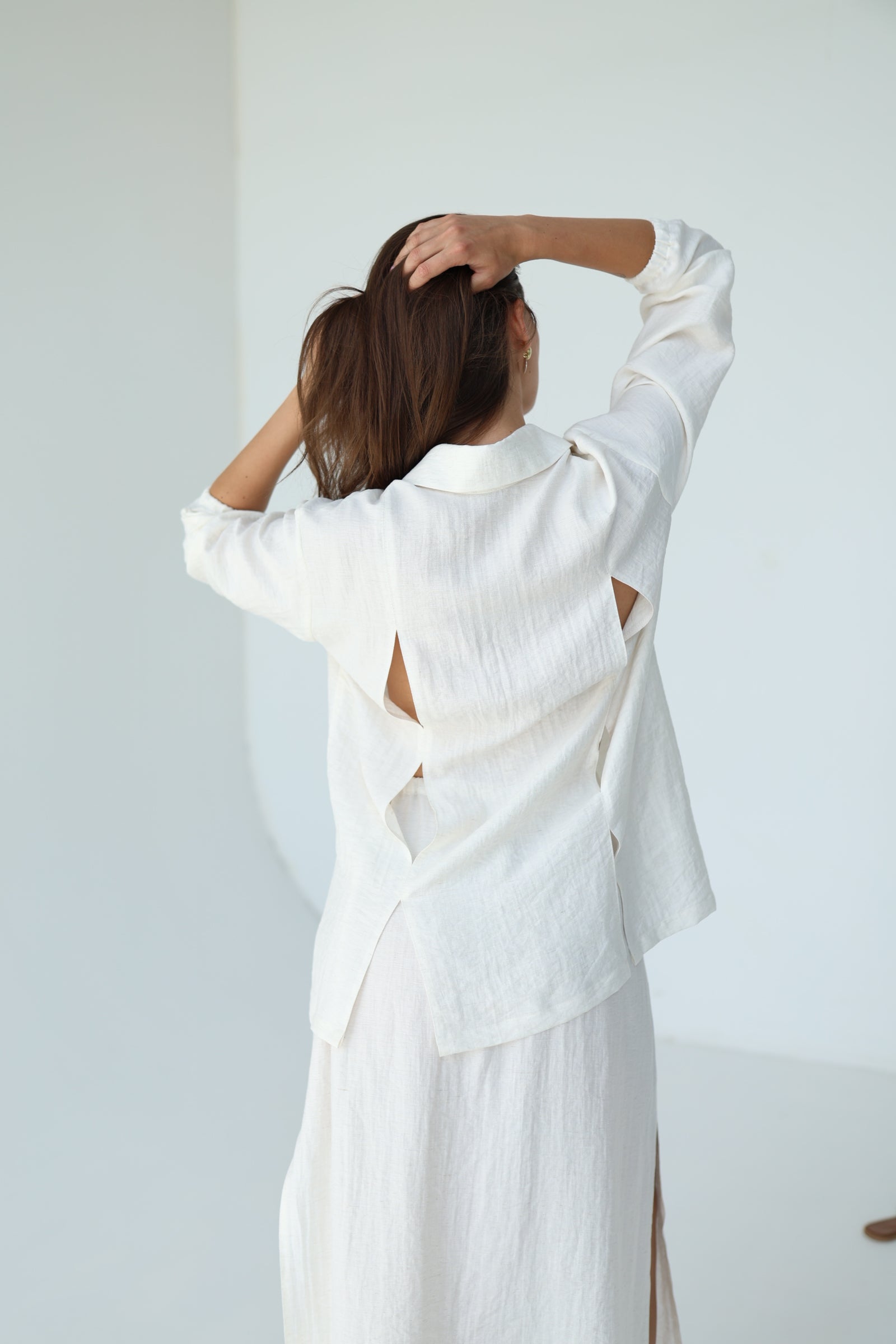 White Linen Co-ord Set with Cutouts — Shirt & Trousers