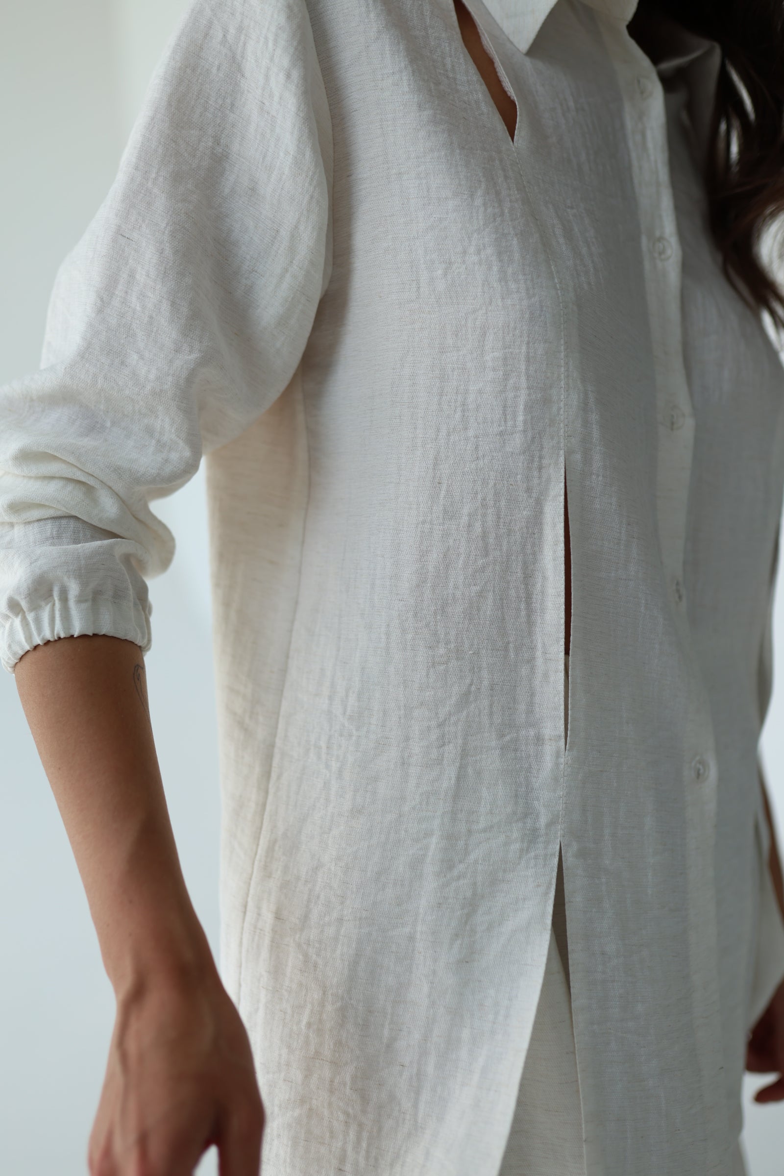 White Linen Co-ord Set with Cutouts — Shirt & Trousers