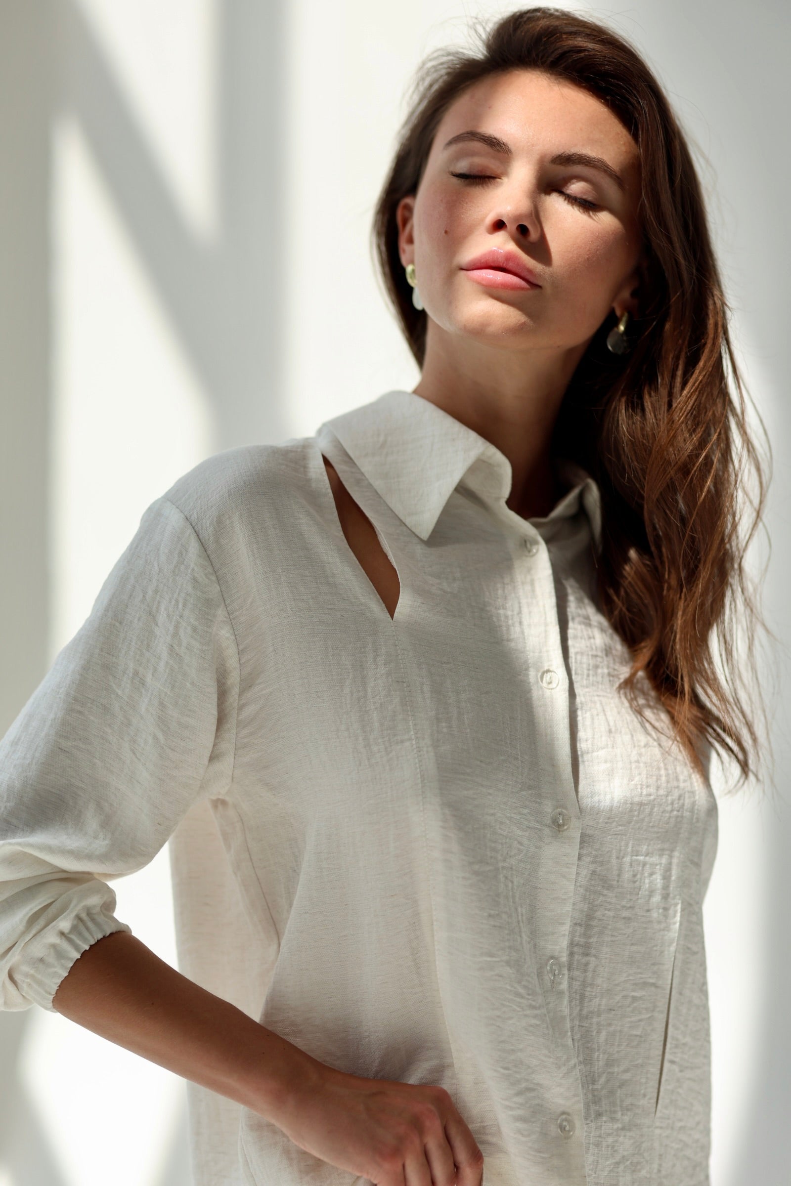 White Linen Co-ord Set with Cutouts — Shirt & Trousers