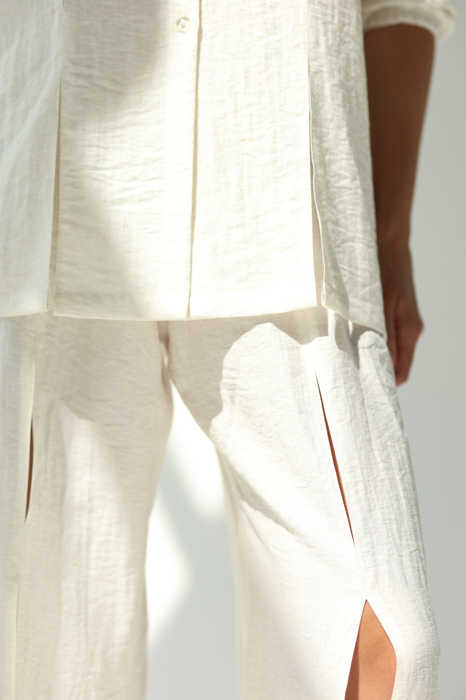 White Linen Co-ord Set with Cutouts — Shirt & Trousers