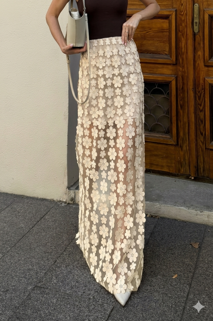 Lace Maxi Skirt with Floral