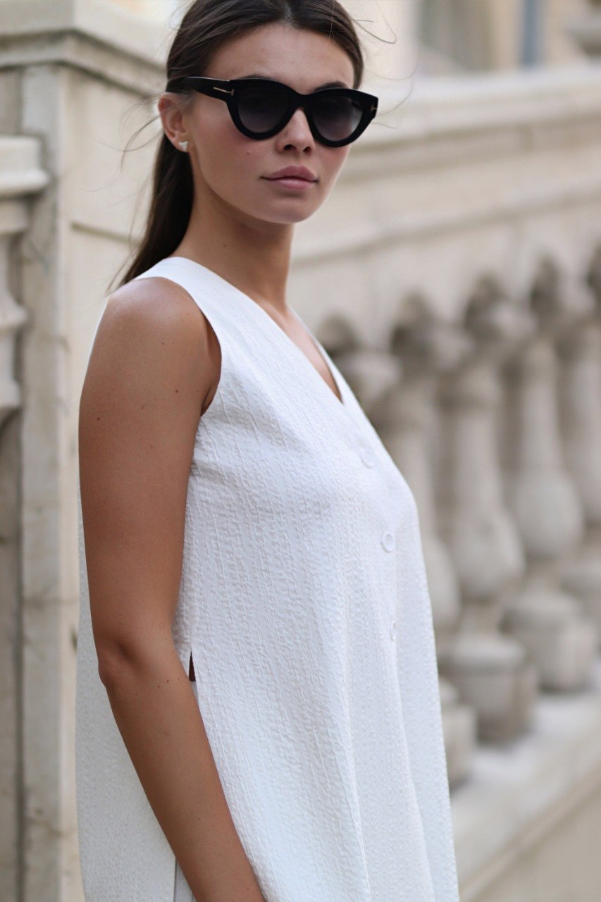 White Textured Co-ord Set with Slits
