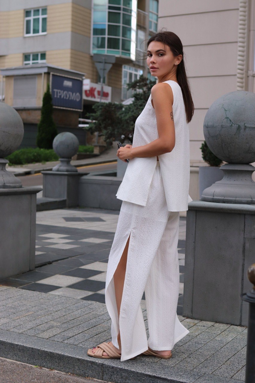 White Textured Co-ord Set with Slits