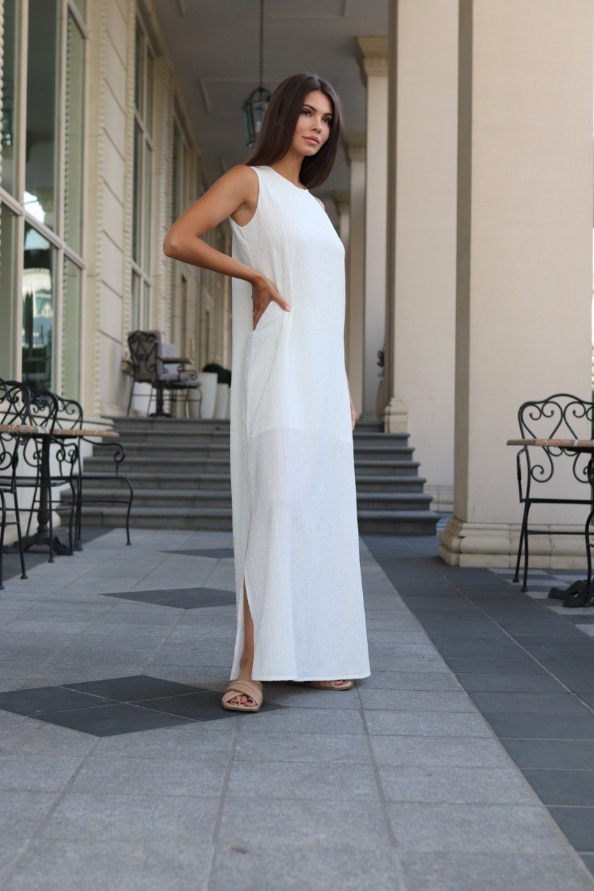 White Textured Maxi Dress