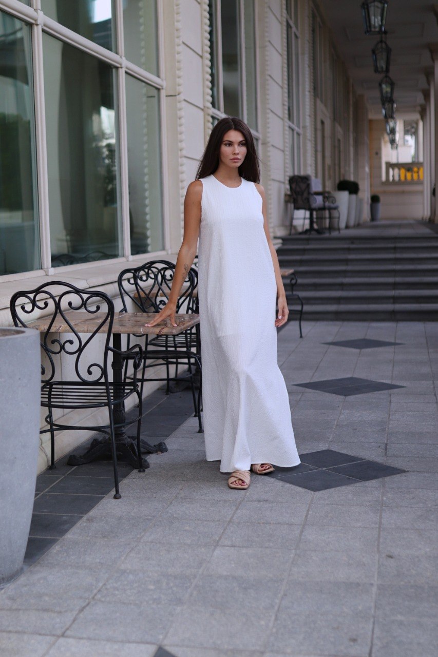 White Textured Maxi Dress