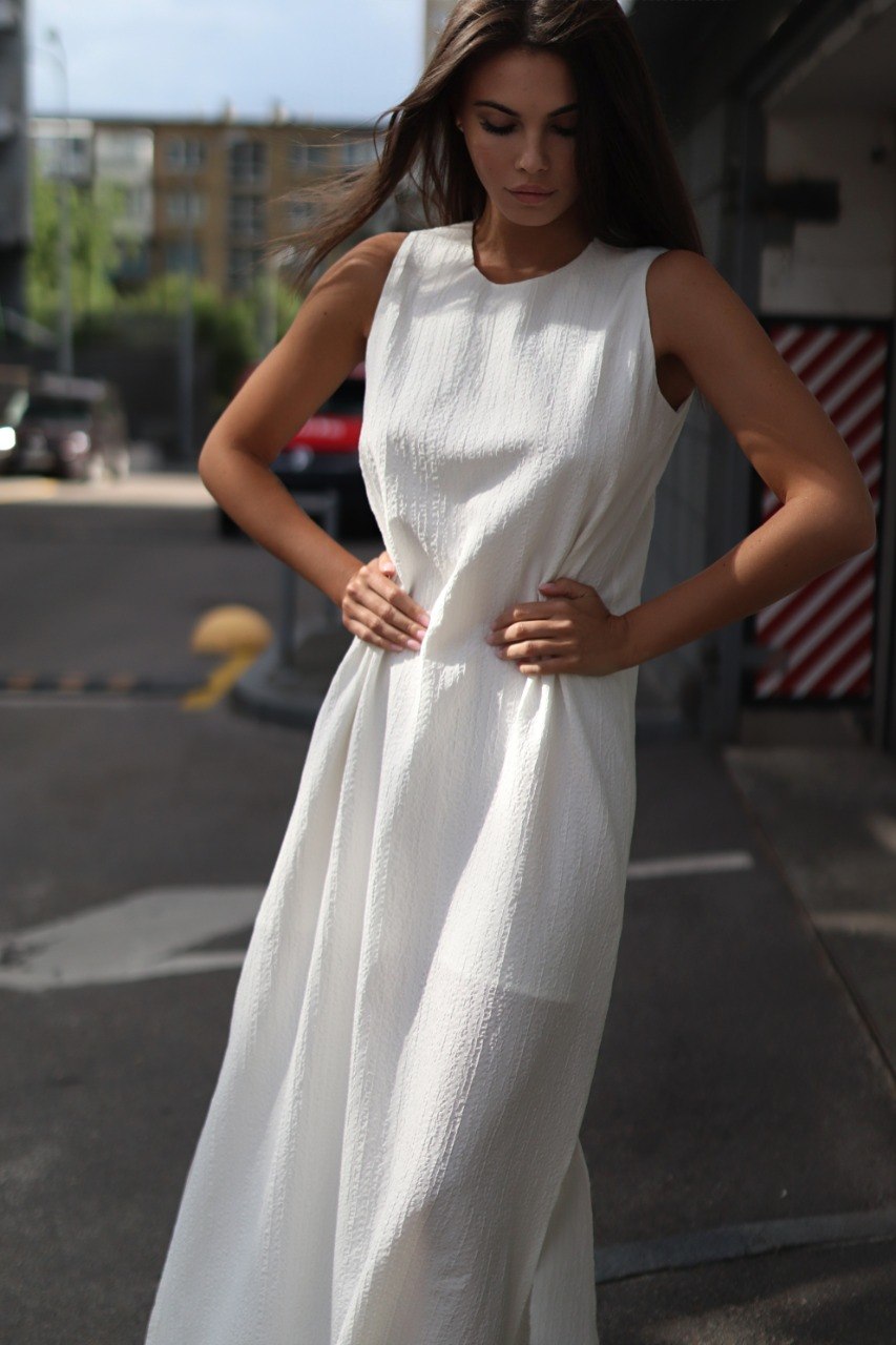 White Textured Maxi Dress