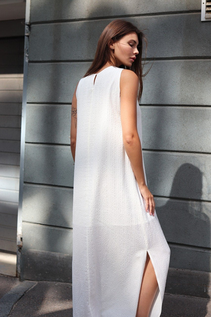 White Textured Maxi Dress